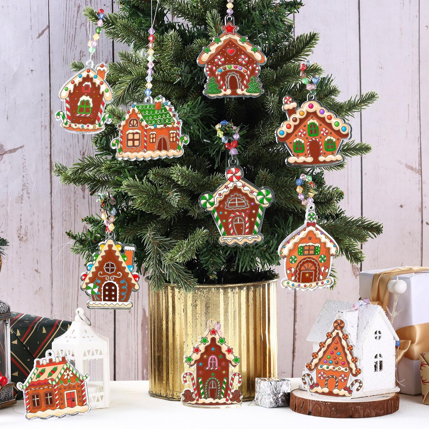 Beeveer 30 Sets Christmas Gingerbread House Suncatchers Window Art Kits, DIY Suncatchers Bulk Crafts Paint Your Own Window Ornam