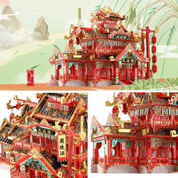 Piececool 3D Puzzles For Adults Metal Model Kits, Chinese Ancient Reataurant 3D Metal Puzzle, Traditional Architecture Building Puzzle Diy Toys, Great Gift Idea-215 Pcs