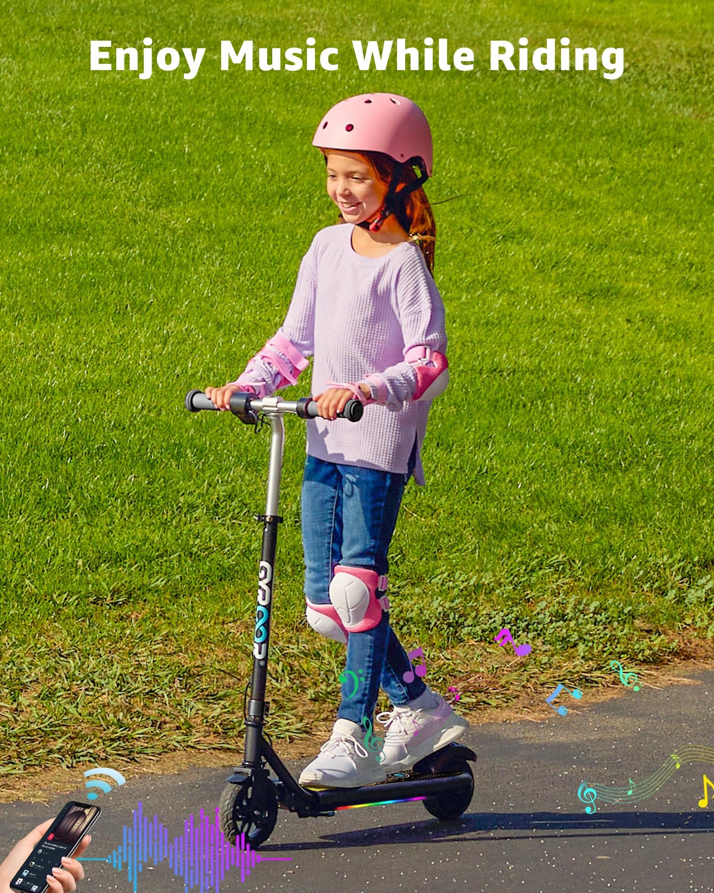 Gyroor H30 Max Electric Scooter For Kids Ages 8-12, 150W Powerful Motor, Bluetooth Music, Dual Brake System, Adjustable Height A