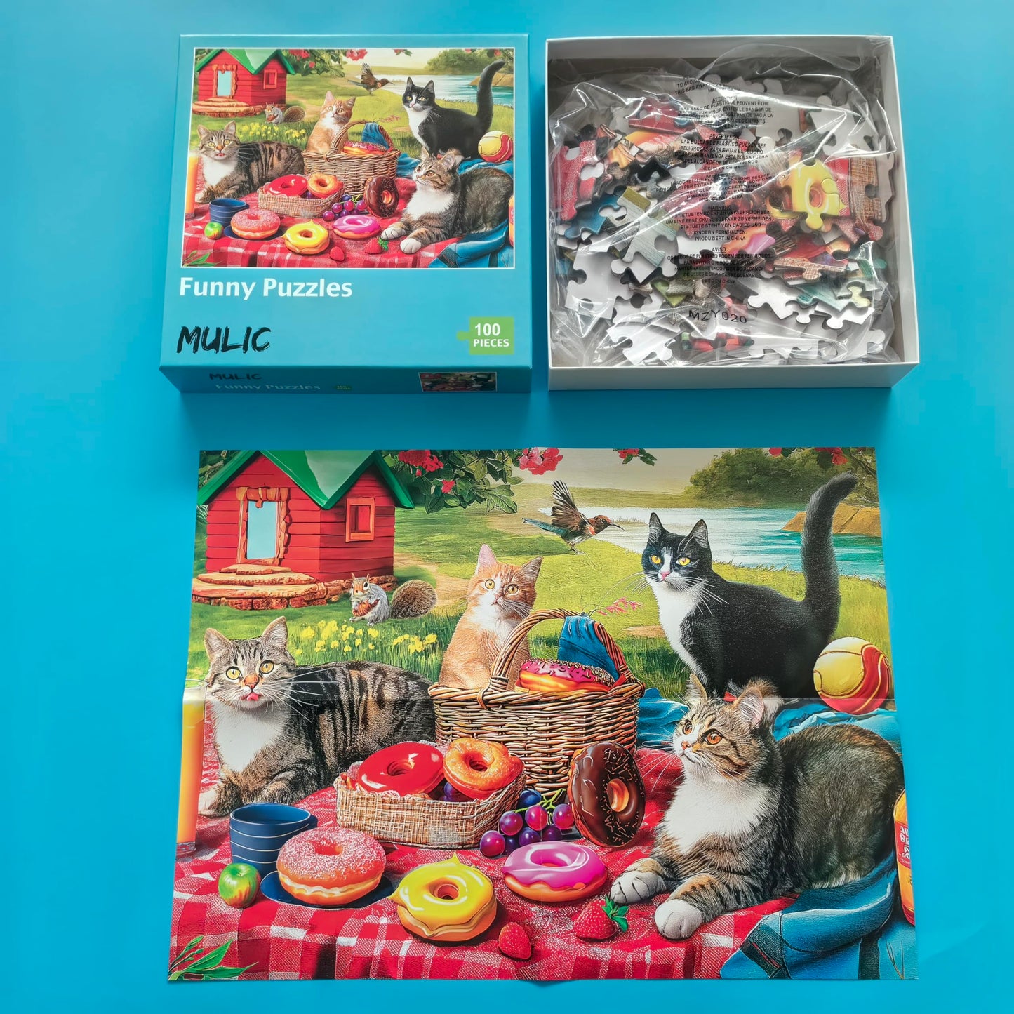 100 Pieces Jigsaw Puzzles For Adults - Cat Puzzles For Kids Ages 6-8 8-10 10-12 - Picnic Kittens And Donuts
