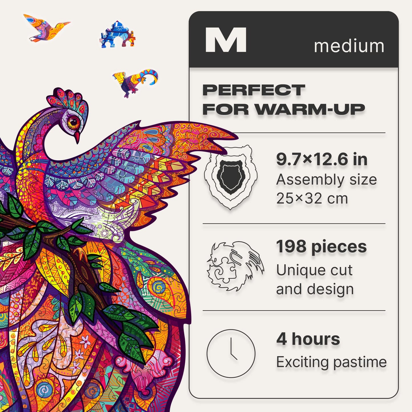 Unidragon Wooden Jigsaw Puzzles - Fairy Bird, 198 Pcs, Medium 9.7''X12.6'', Beautiful Gift Package, Unique Shape Best Gift For A