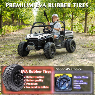 Sopbost 24V 10Ah 2 Seater Ride On Car With Remote Control Battery Powered Ride On Toy Electric Kids Utv With Large Dump Bed, 4X7