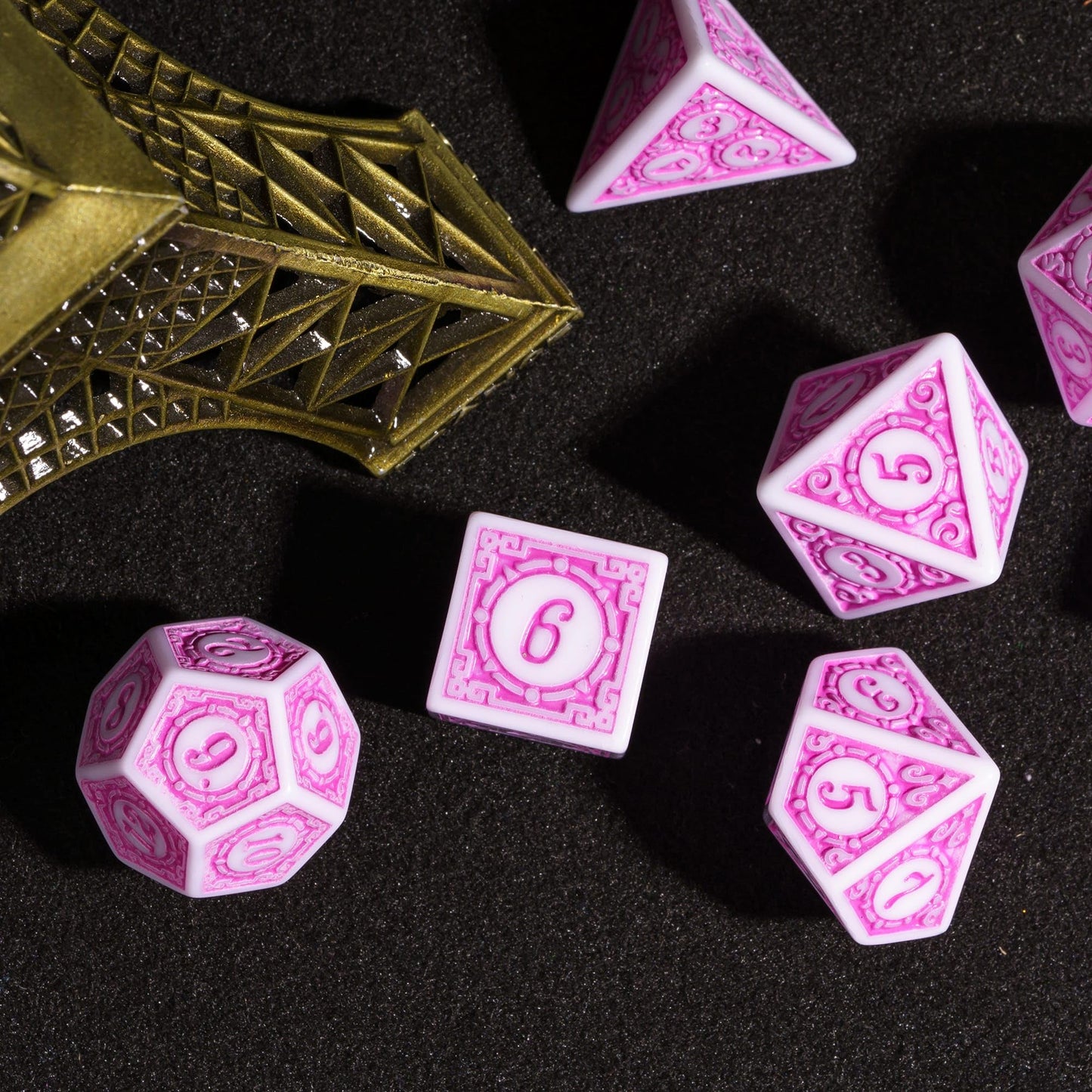 Poludie 7PCs DND Dice Set, Unique Window Lattice Pattern D&D Dice Set with Leather Dice Bag, Polyhedral Dice for Dungeons and Dr