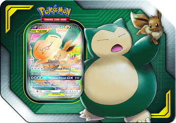 Pokemon Tag Team Tin Snorlax-GX & Eevee- TCG: Sun & Moon Box- 4 Booster Packs | 1 Special Eevee & Snorlax-GX Foil Card | Genuine
