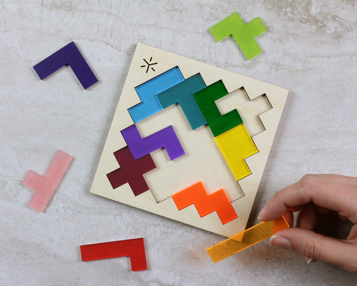 Bright Beam Goods Rainbow Pentomino Puzzle - Birch & Acrylic, Colorful Brain Teaser for All Ages
