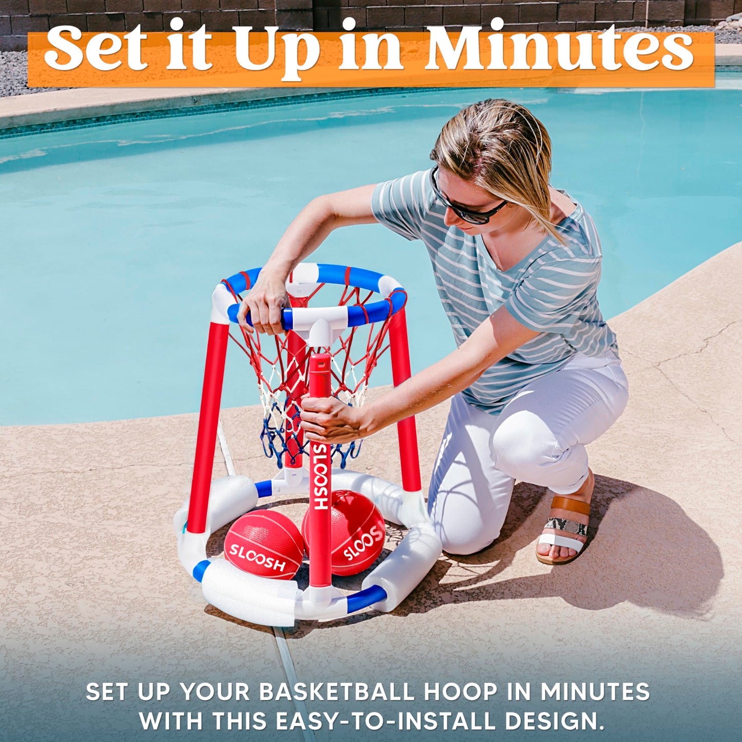 Sloosh Pool Basketball Hoop Toys, Floating Basketball Pool Game, Swimming Floats Toys With Balls Pump, Summer Outdoor Water Play Toy For Kids And Adults (Red Blue)