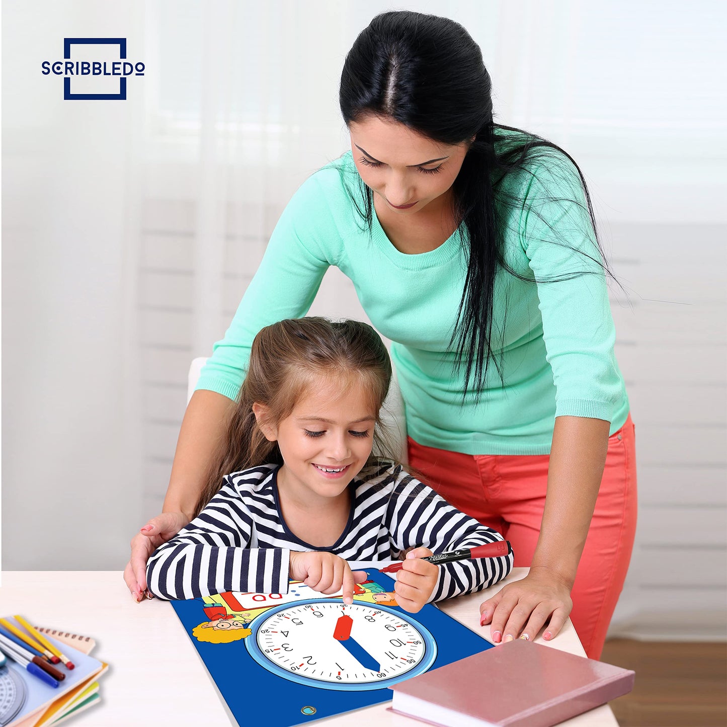 Scribbledo Writable Dry Erase Learning Clock For Kids Write & Wipe Demonstration Clock For Kids Learning To Tell Time Classrooms