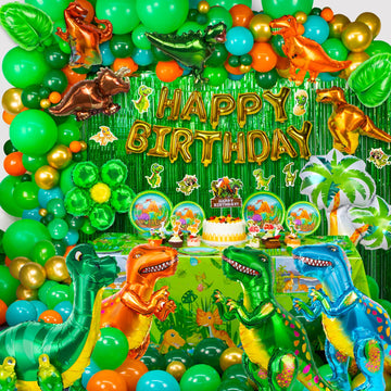 Hjingy 353 Pcs Dinosaur Party Decorations, Dinosaur Birthday Party Supplies For Kids Include Dinosaur Foil Balloons, Happy Birth