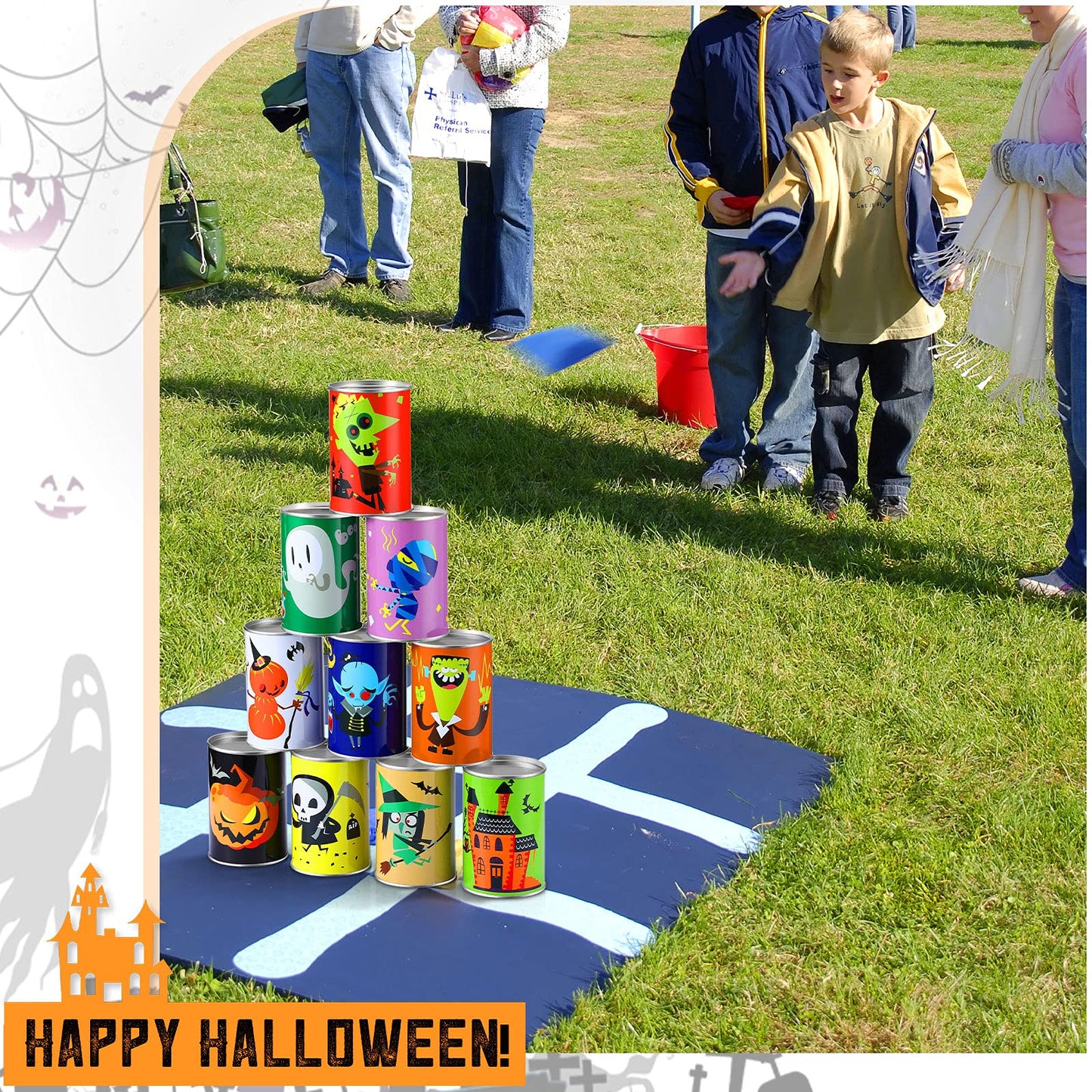 Halloween Carnival Games, Halloween Party Games Bean Bag Toss Game For Kids And Adults Carnival Metal Cans With 3 Bean Bags For Holiday Birthday Party Outdoor Indoor Games