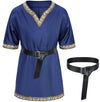 Kids Medieval Costume Boys Viking Tunic Knight Warrior Renaissance Shirts With Belt 8-10 Years Blue
