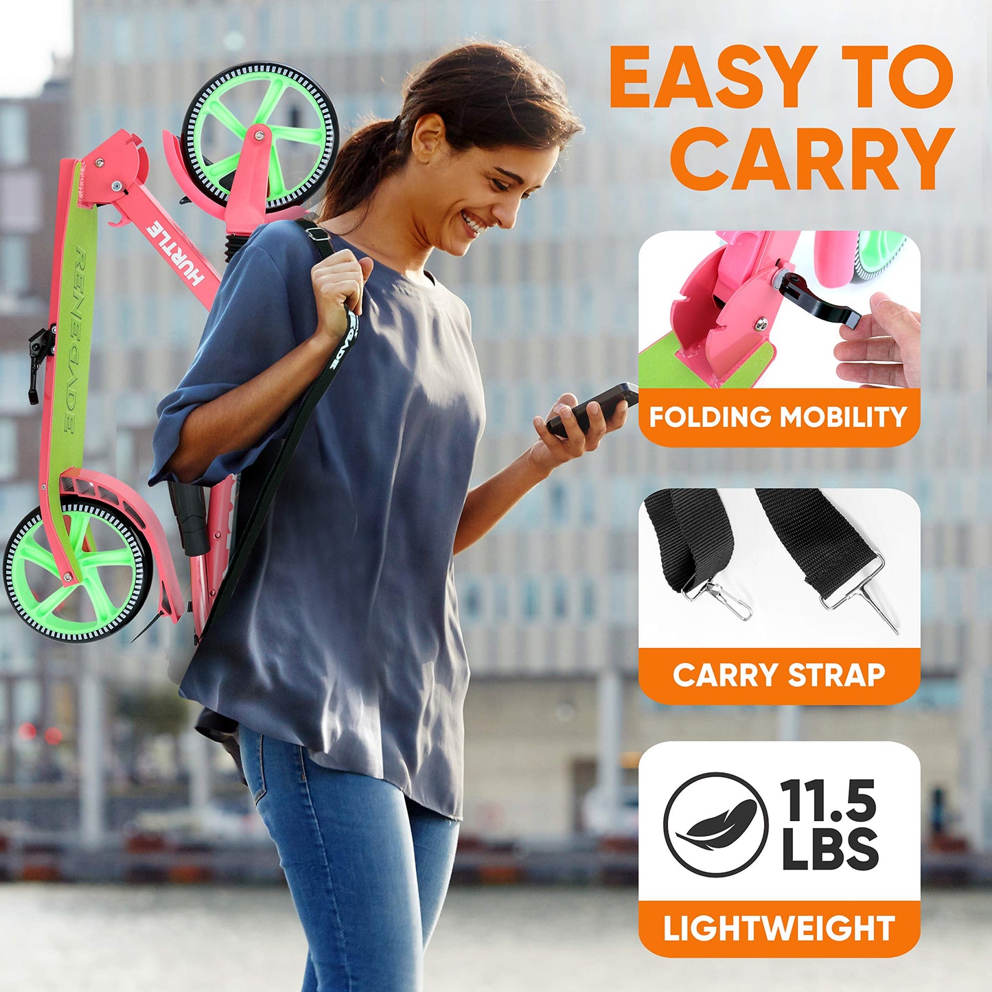 Hurtle Lightweight And Foldable Kick Scooter, Watermelon (Hurts89)