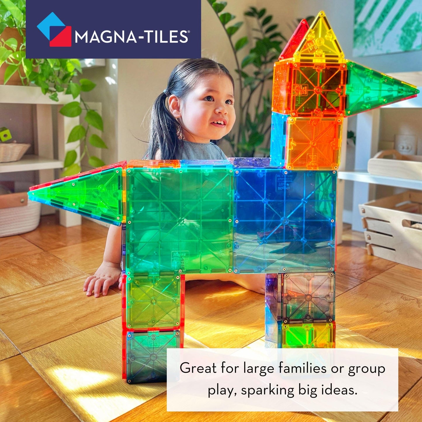 Magna-Tiles 100-Piece Magnetic Building Toys, Multicolor Clear Colors Set, STEM Learning, Creative Play for Kids