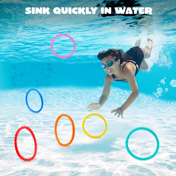 JOYIN Dive Circles Pool Toys - 8 Pcs Colorful Swimming Rings for Kids, Medium Plastic, Model 16157, Summer Water Fun