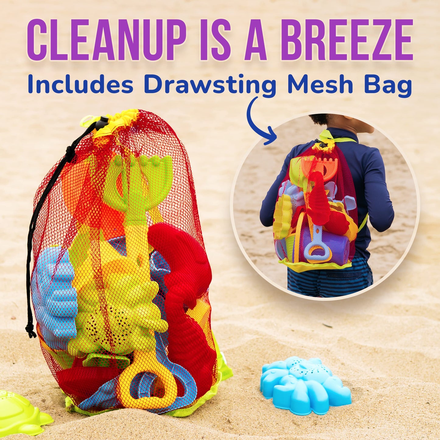 Click N' Play Beach Toys for Kids 3-10 - 18pc Sand Toys Including Sand Buckets for Kids with Sifter, Watering Can, Rake, 4 Hand