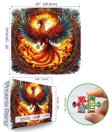 Miniwan 500 Piece Puzzles For Adults Clearance, Phoenix Rising Jigsaw Puzzle - Mythical Fire Bird Art, Challenging Collector'S E
