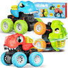 lalalark Monster Truck Toys for 3 4 5 Year Old Boys - 3 Pack Dinosaur Toys with Friction Power 360 Rotating Push and Go Cars - B