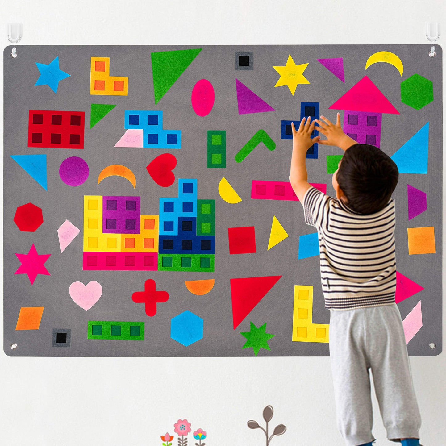 WATINC 64Pcs Preschool Shapes Teaching Felt Board Story Set 3.5 Ft Colorful Montessori Teacher Aide Tangrams Storytelling Flanne