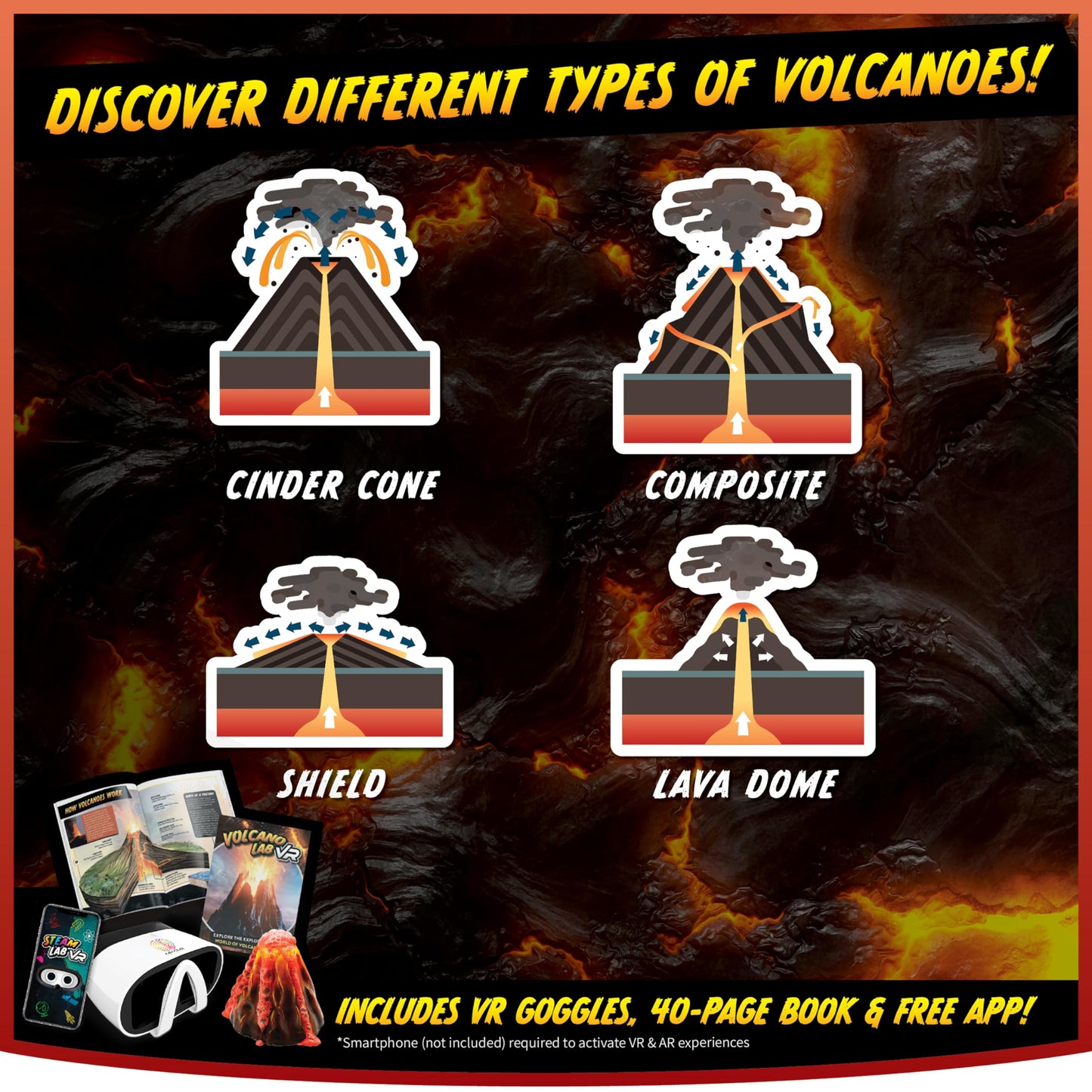 Abacus Brands Steam Volcano Lab Vr - Build And Erupt Your Own Volcano - Virtual Reality Kids Science Kit, Book And Interactive Steam Learning Activity Set - For Ages 8 And Up