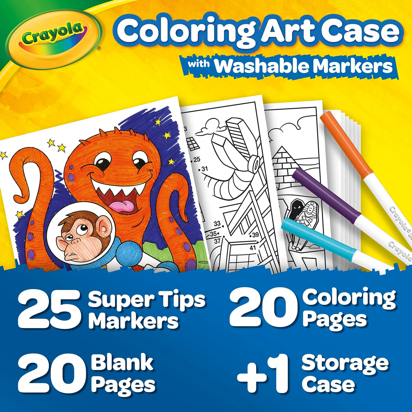 Crayola Super Tips Coloring Art Case With Coloring Pages, Kids Gift, 65+ Pieces, Packaging May Vary