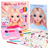 BSCOOL Make-up Artist. 3 in 1 Fun Makeup, Sticker, Coloring Kit, Includes Color Pencils, Makeup Palette, and 200+ Stickers. for