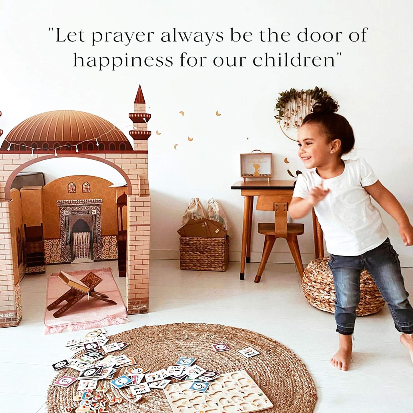 My Portable Cardboard Playhouse Masjid For Muslim Kids-Educational Interactive Toy For Learning Praying,Quran Book,Pray And Isla