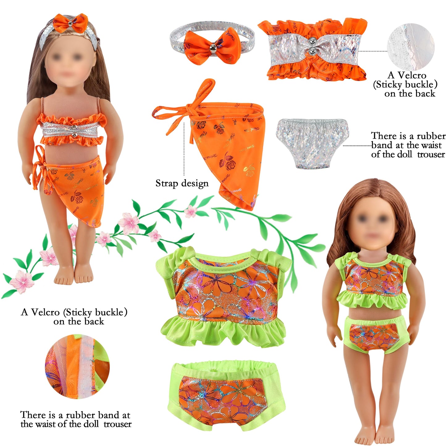 18 Inch Doll Clothes Accessories | 13-Pack Mermaid & Bikini Swimwear Sets With Hats, Bags | Adjustable For 16-20'' Fashion Dolls