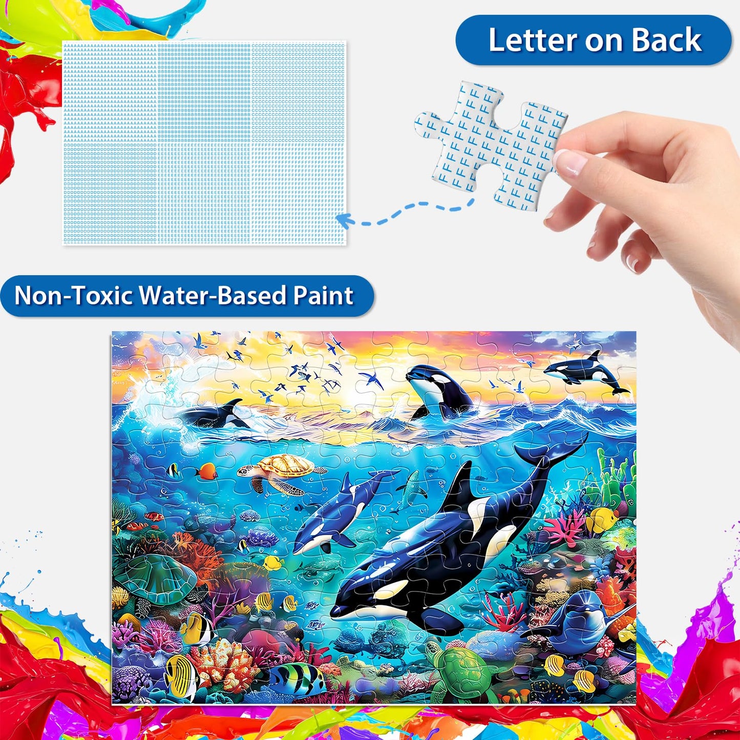 100 Piece Puzzles For Kids Ages 6-8 8-10 - Killer Whales Orca - 100 Piece Jigsaw Puzzle For Senior Ocean Jigsaw Puzzle For Toddl
