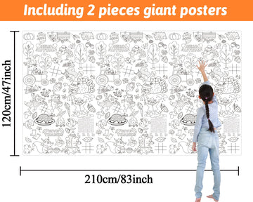 Wiooffen 2pcs Giant Thanksgiving Coloring Tablecloth Posters Activity 82 x 47 for Kids, Autumn Big Fall Paper Color-in Post