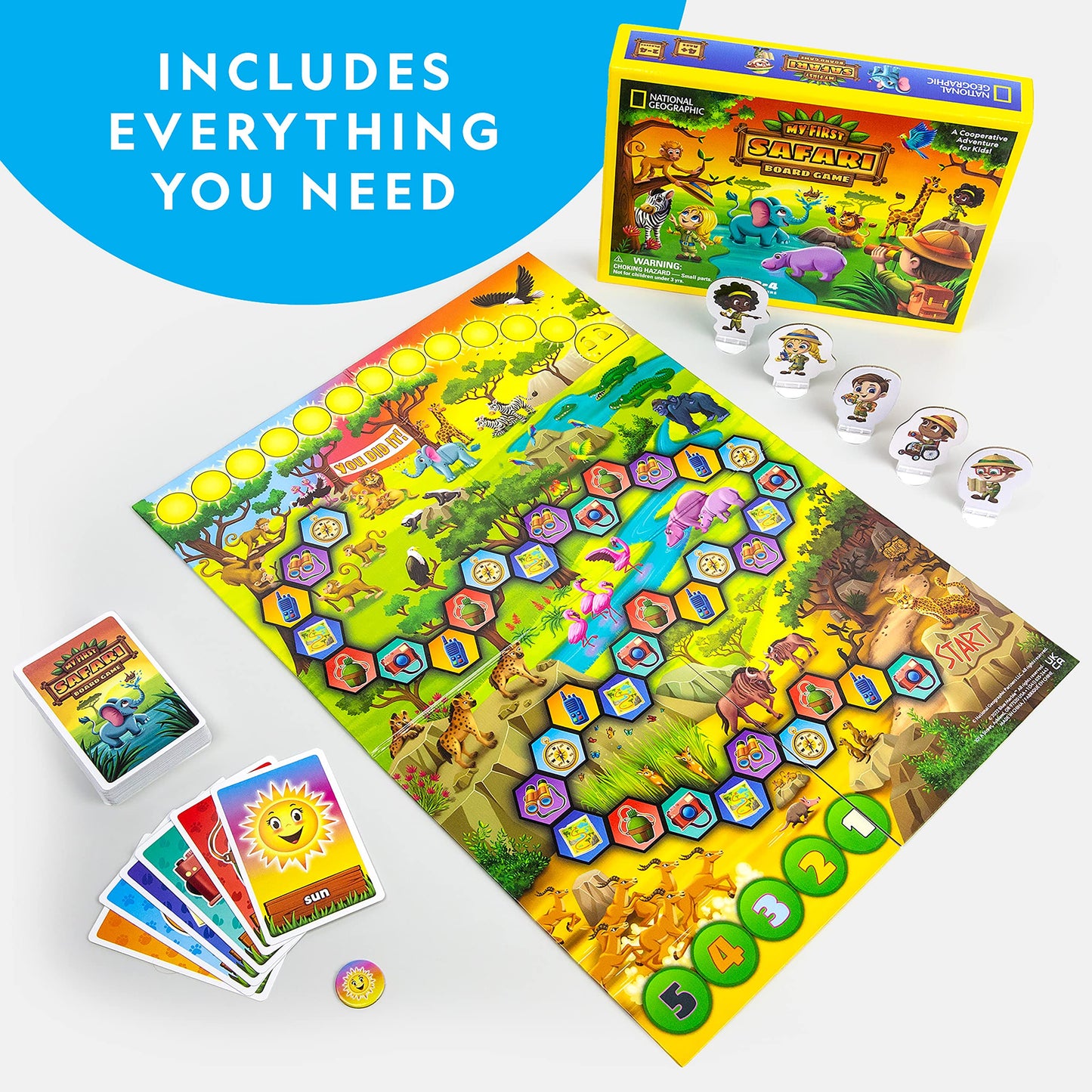 Blue Marble NATIONAL GEOGRAPHIC My First Safari Board Game, Multicolor, One Size, Kids 4-6, Cooperative Family Fun