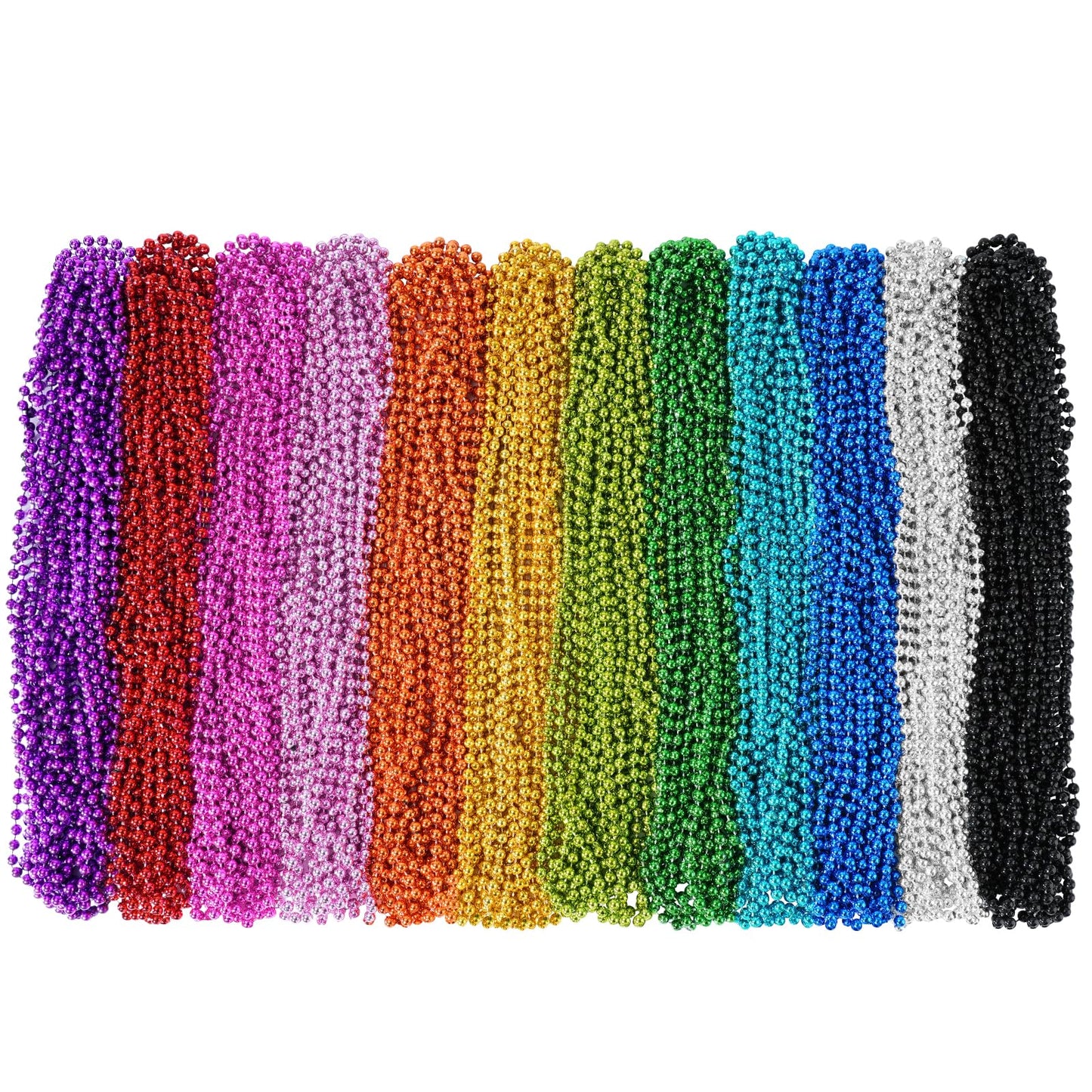 Shaoqinlin 144 Pcs Mardi Gras Beads Necklaces, 12 Colors 33 Inch 7 Mm Metallic Bead Necklaces Bulk Party Beads Necklace Round Be