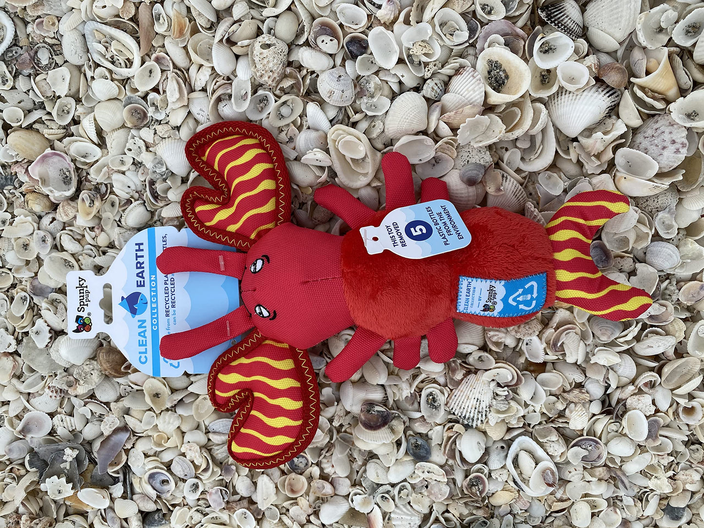Spunky Pup Clean Earth Plush Lobster | Made From 100% Recycled Water Bottles | Small