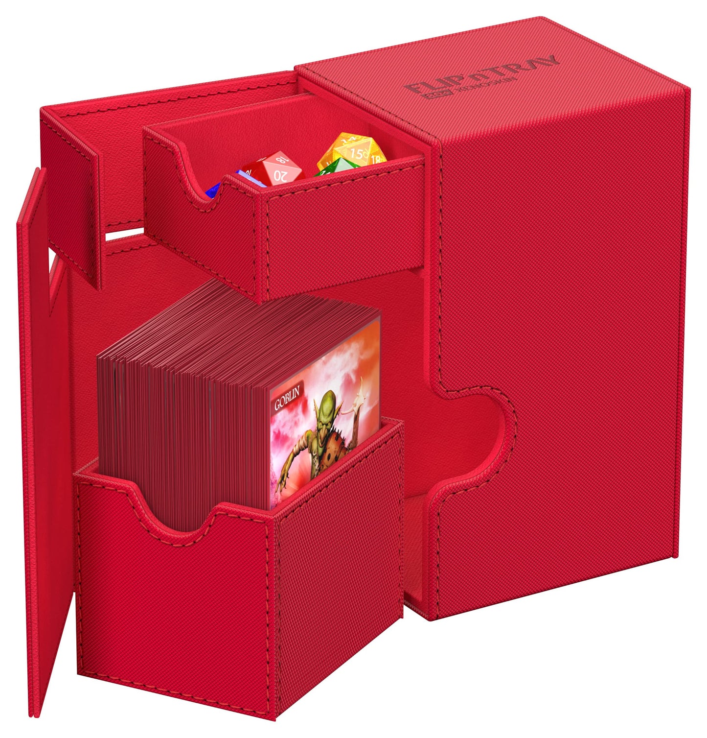 Ultimate Guard Flip'N'Tray 80+, Deck Case For 80 Double-Sleeved Tcg Cards + Dice Tray, Red, Independent Magnetic Closure & Microfiber Inner Lining