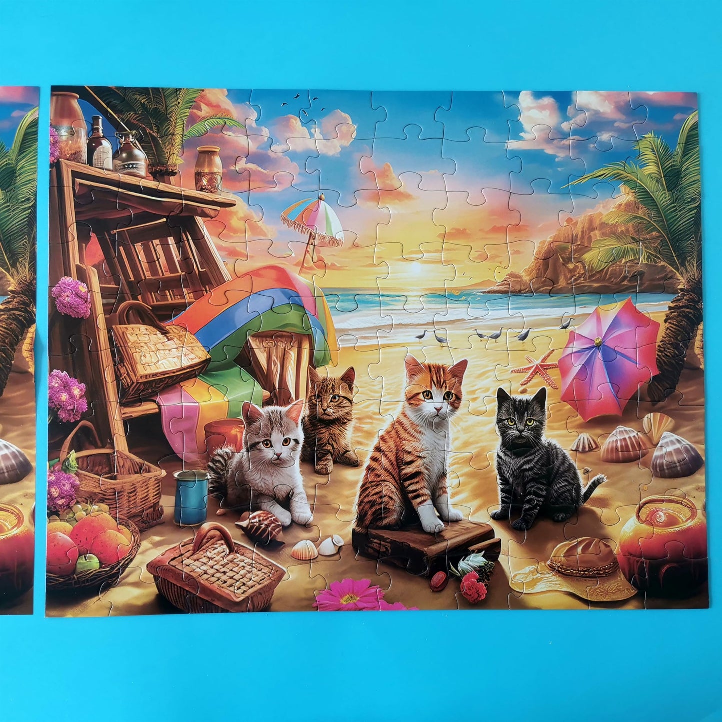 Extra Large Pieces Jigsaw Puzzles For Adults - 100 Piece Puzzles For Kids Ages 8-10 10-12 - Large Piece Puzzles For Seniors - Cats Seaside Sunset