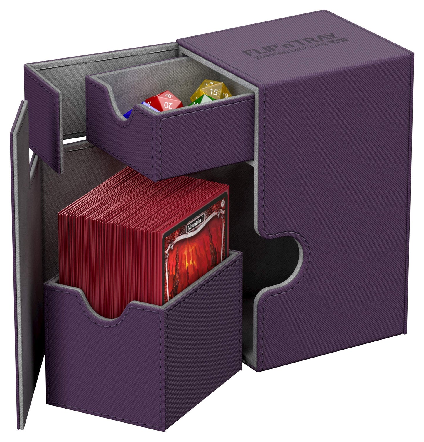 Ultimate Guard Flip 'N' Tray 80+, Deck Case For 80 Double-Sleeved Tcg Cards + Dice Tray, Purple/Grey, Independent Magnetic Closure & Microfiber Lining