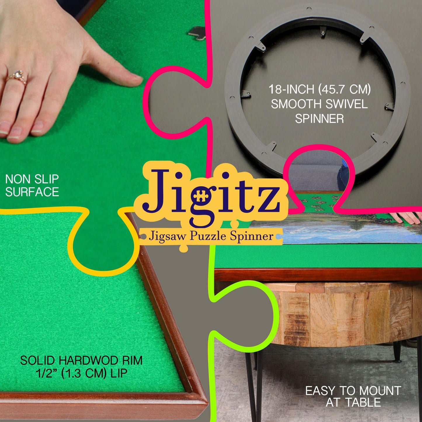 Jigitz Jigsaw Puzzle Spinner – 34In Square Puzzle Holder Rotating Puzzle Table Portable Puzzle Board Game Table