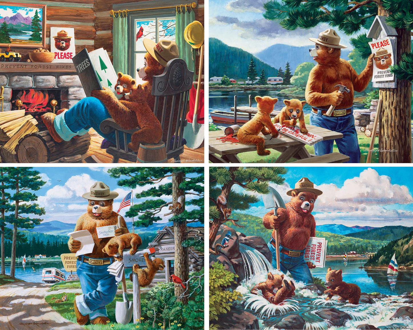 Masterpieces Puzzle Set - 4-Pack 100 Piece Jigsaw Puzzle For Kids - Smokey Bear 4-Pack - 8''X10''