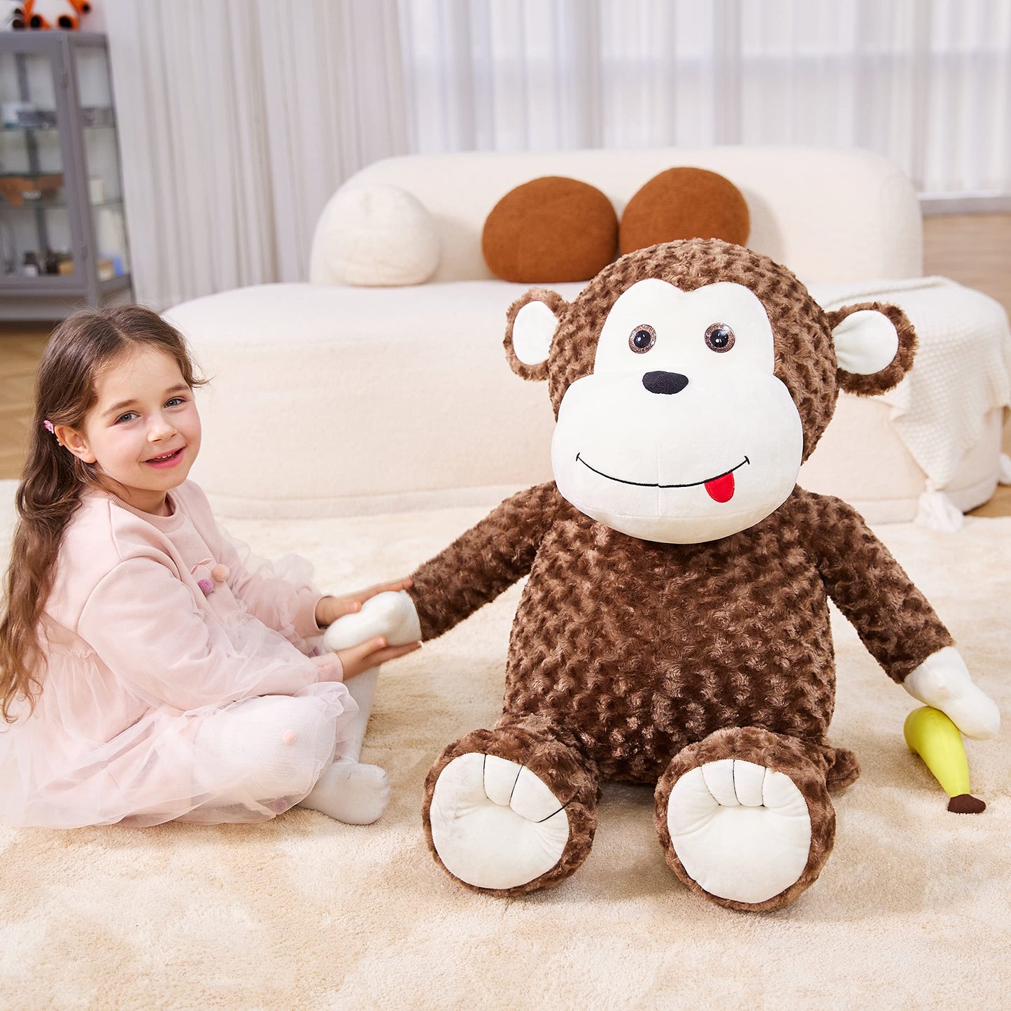 IKASA Giant Monkey Plush Toy, 30" Fluffy Soft Stuffed Animal, Polyester, Model 6636625, Cute Jumbo Gift for Kids and Girls