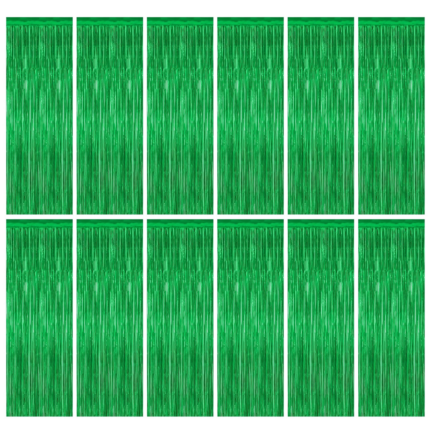 12 Pack Party Decorations, 3.28 FT x 7.05 FT Green Streamer, Metallic Birthday Backdrop Foil Fringe Curtains Green Tinsel, Party