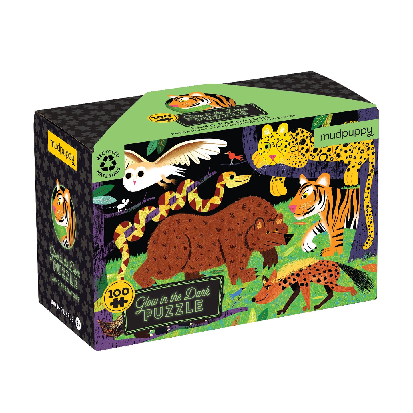 Mudpuppy’S Land Predators 100 Piece Glow In The Dark Puzzle, Includes 100 Glow In The Dark Pieces, Perfect For Ages 5+, Turn Out The Lights And Let The Completed Puzzle Glow!