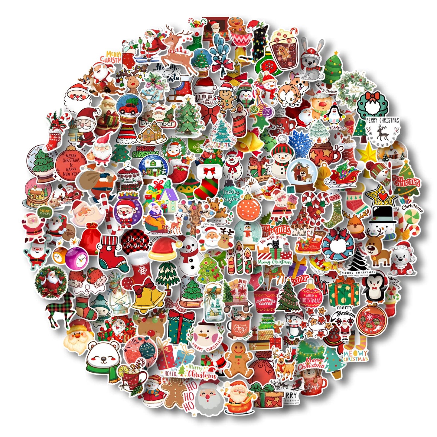 Aowdiao Christmas Stickers 200 Pcs Cute Merry Christmas Vinyl Stickers For Water Bottles Scrapbooking Crafts Funny Christmas Hol