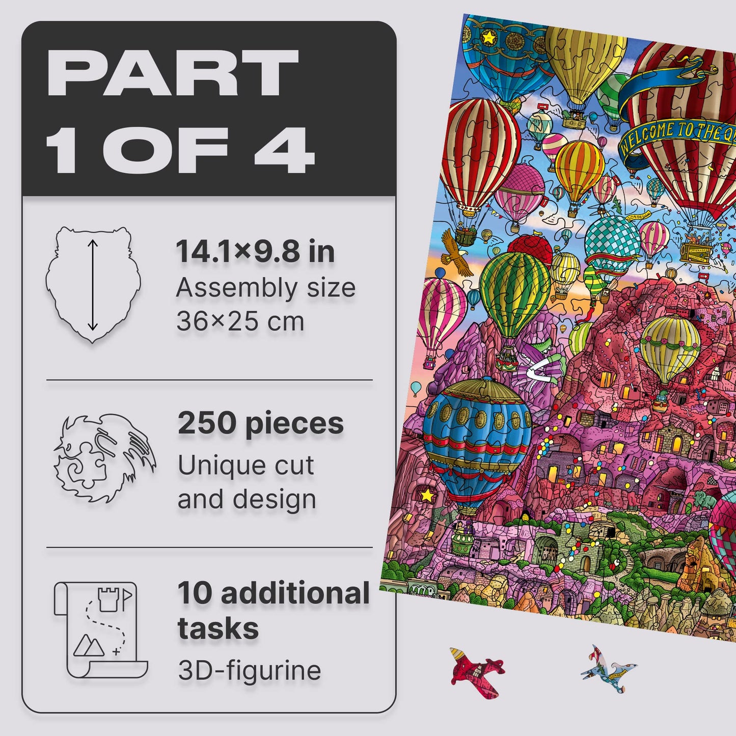 Unidragon Original + Ic4 Design Wooden Jigsaw Puzzle For Adults And Kids, Puzzle Board Game, Quezzle Amazing Cappadocia, Part 1, 250 Pieces, 14.1 By 9.8 Inches