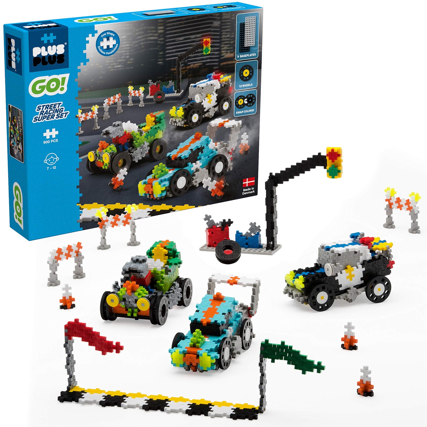 Plus Plus - Go! Street Racing Super Set - 900 Pieces - Model Vehicle Building Stem/Steam Toy, Interlocking Mini Puzzle Blocks Fo