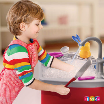 Play22 17 Pc Kids Play Sink with Running Water - Kitchen Sink Toy - Toddler Sink Toy with Real Faucet & Drain, Dishes, Utensils