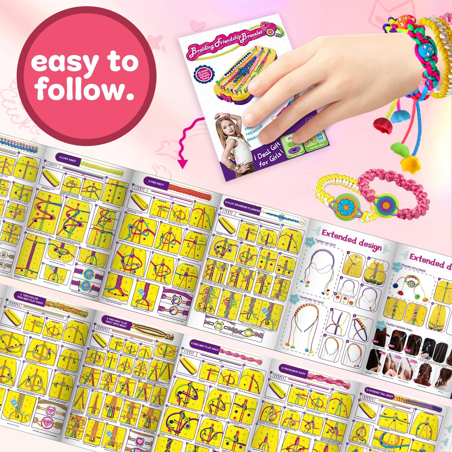 Suu66 Friendship Bracelet Making Kit for Kids Girls 6-12 Years Old - DIY Craft Kit for Bracelets, Headbands, Keychains, Creative