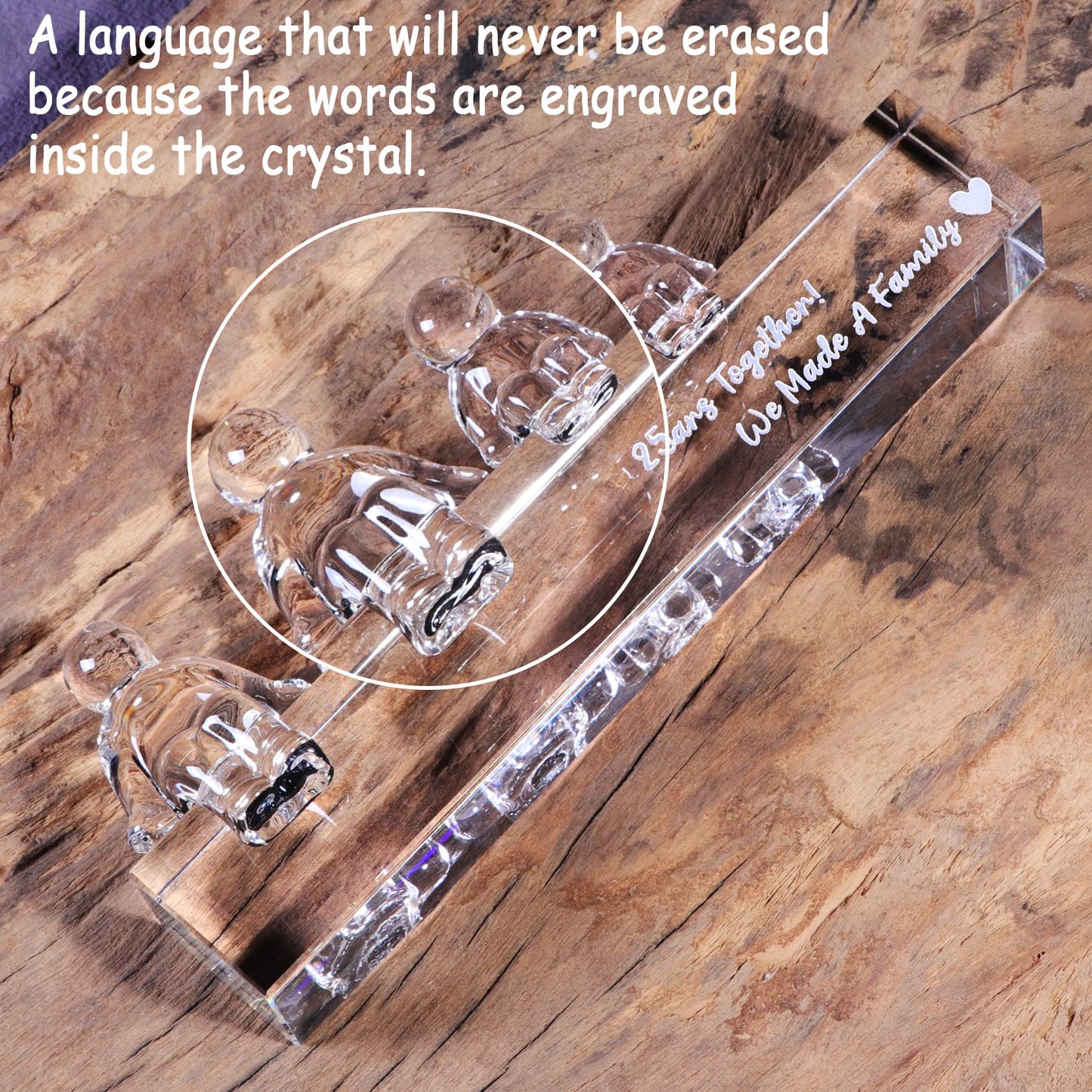 25Th Silver Wedding Anniversary Crystal Gifts For Her Wife, 25 Years Together We Made A Family Glass Decoration Keepsake For Parents (2 Children)
