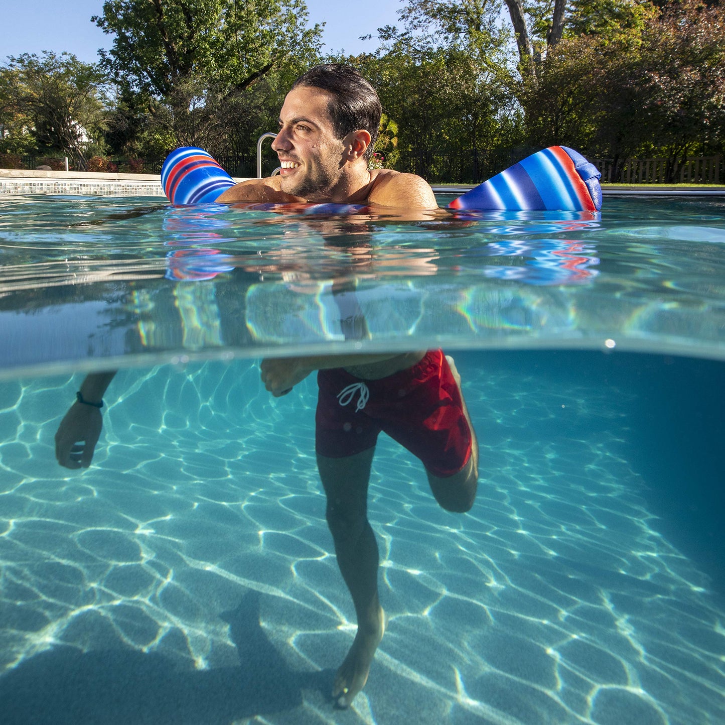 Big Joe Noodle No Inflation Needed Pool Float, Blurred Americana Double Sided Mesh, Jumbo 4Ft