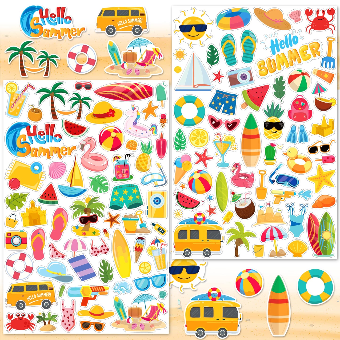 Linaye 24 Sheets Summer Beach Stickers For Kids, 1400 Pcs Beach Vinyl Waterproof Stickers For Scrapbooking,Water Bottles,Envelop