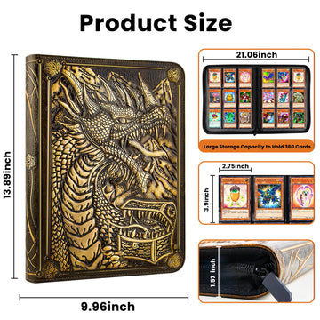 9 Pocket Card Binder enhanced Zip Trading Card Binder 360 Double Sided Pocket PU Collection Binder Dragon Design Collector Album Card Folder for MTG TCG Sports Cards (cyan copper)