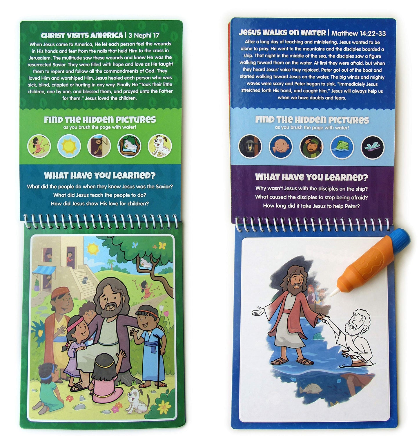 Kangatoys Water Reveal Coloring Scripture Books For Kids. 2 Pack Book Of Mormon And New Testament Bible Stories: Preschool, Elem