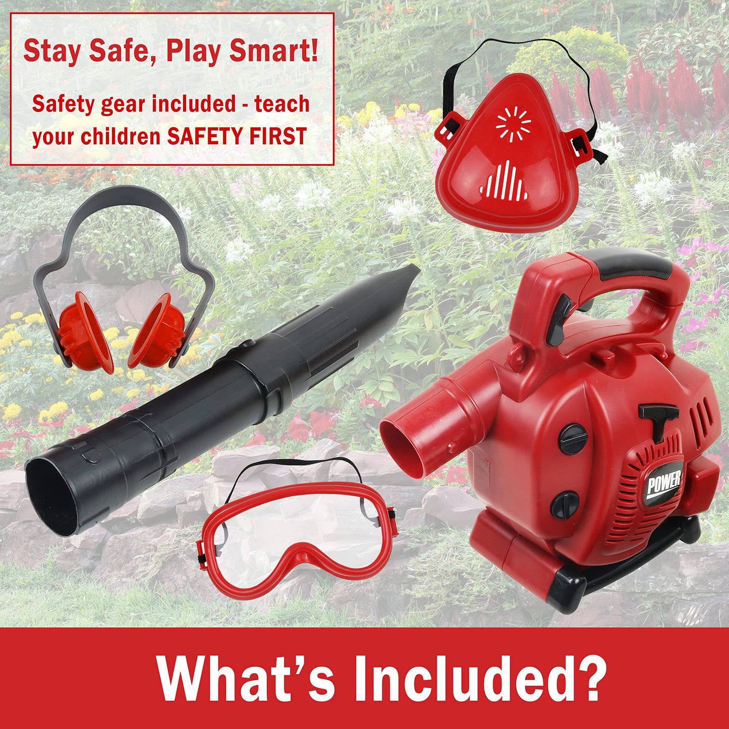 Teganplay Kids Leaf Blower | Toddler Landscaping Gardening Tools And Equipments | Includes Mask Safety Goggles And Earmuffs